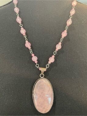 Rose Quartz Pendant Necklace - Pink Beaded Women's Jewelry